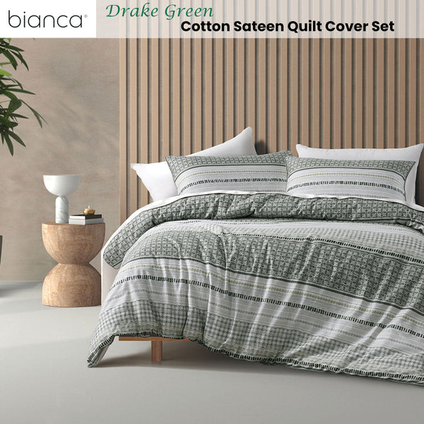 Bianca Drake Green Cotton Sateen King Quilt Cover Set Quilt Covers