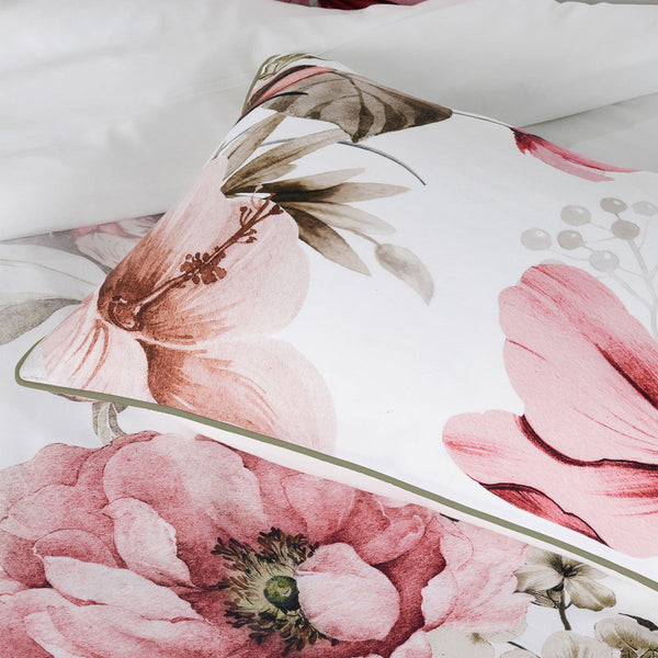 Bianca Eliana White Floral Printed Cotton Sateen Quilt Cover Set King Doonas