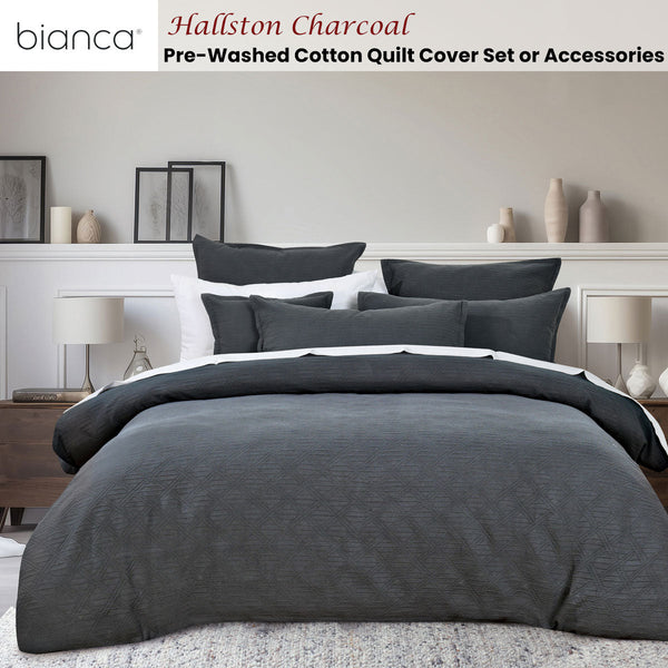Bianca Hallston Charcoal Pre Washed Cotton Quilt Cover Set King Quilt Covers