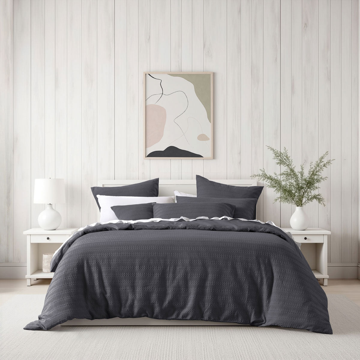 Bianca Kahlani Charcoal Waffle Quilt Cover Set Double Quilt Covers