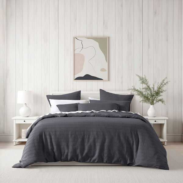 Bianca Kahlani Charcoal Waffle Quilt Cover Set Double Quilt Covers
