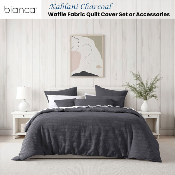 Bianca Kahlani Charcoal Waffle Quilt Cover Set Double Quilt Covers