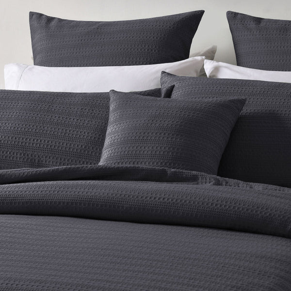 Bianca Kahlani Charcoal Waffle Quilt Cover Set Double Quilt Covers