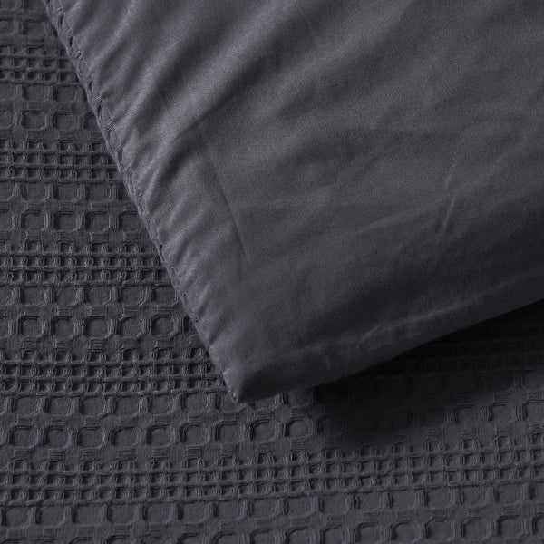 Bianca Kahlani Charcoal Waffle Quilt Cover Set Double Quilt Covers