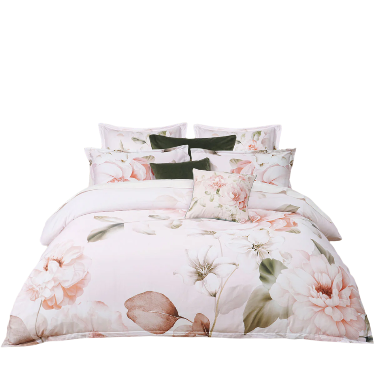 Bianca Layla White Floral Printed Cotton Sateen Quilt Cover Set King Doonas