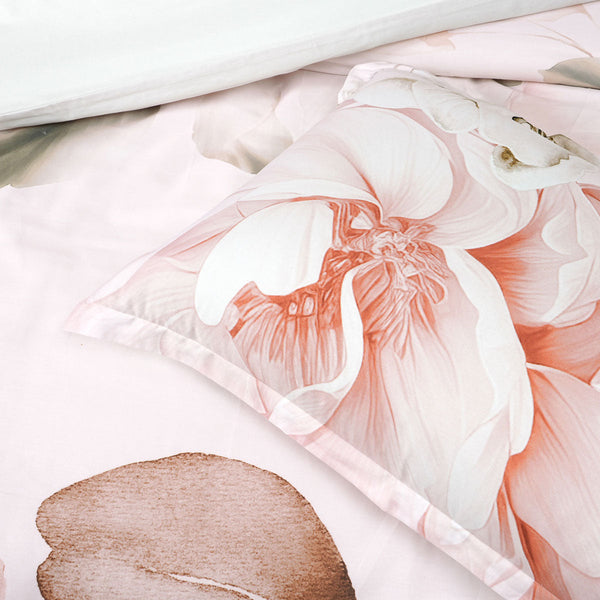 Bianca Layla White Floral Printed Cotton Sateen Quilt Cover Set King Doonas