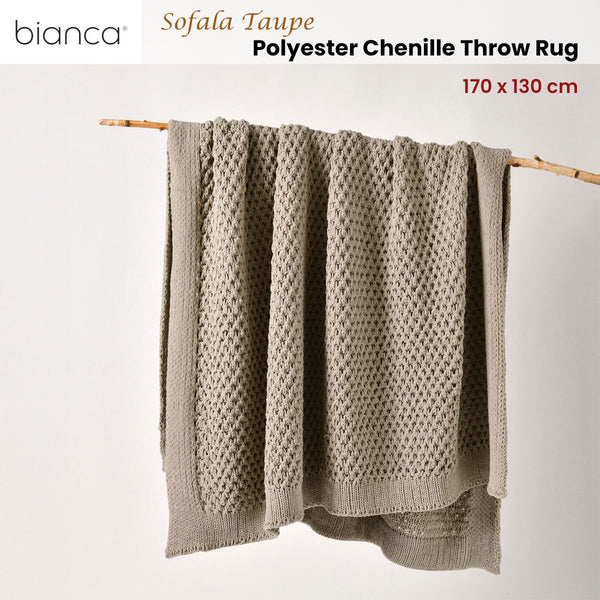 Bianca Sofala Taupe Polyester Chenille Throw Rug 130 X 170 Cm Throws & Afghans