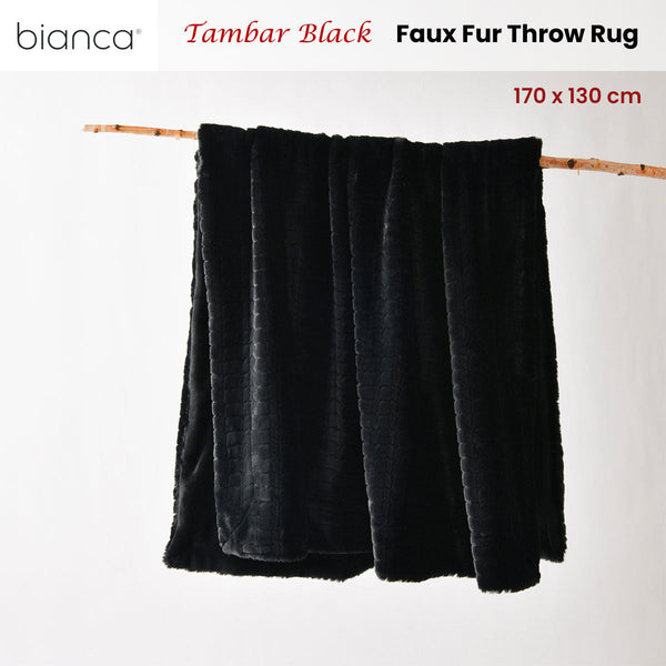 Bianca Tambar Black Faux Fur Throw Rug 130 X 170 Cm Throws & Afghans
