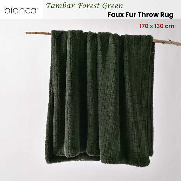 Bianca Tambar Forest Green Faux Fur Throw Rug 130 X 170 Cm Throws & Afghans