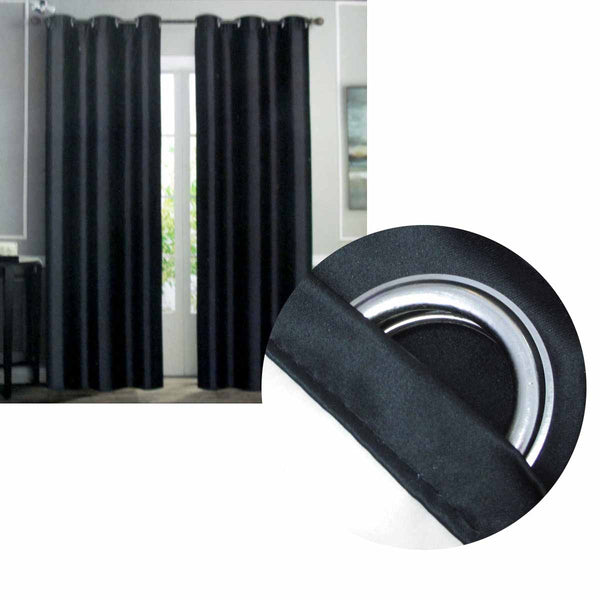 Emporio Hudson Pair Of Coated Back Blockout Eyelet Curtains 137 X 213Cm Each Black Curtains & Drapes