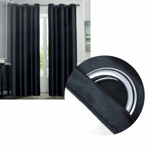Emporio Hudson Pair Of Coated Back Blockout Eyelet Curtains 137 X 213Cm Each Black Curtains & Drapes