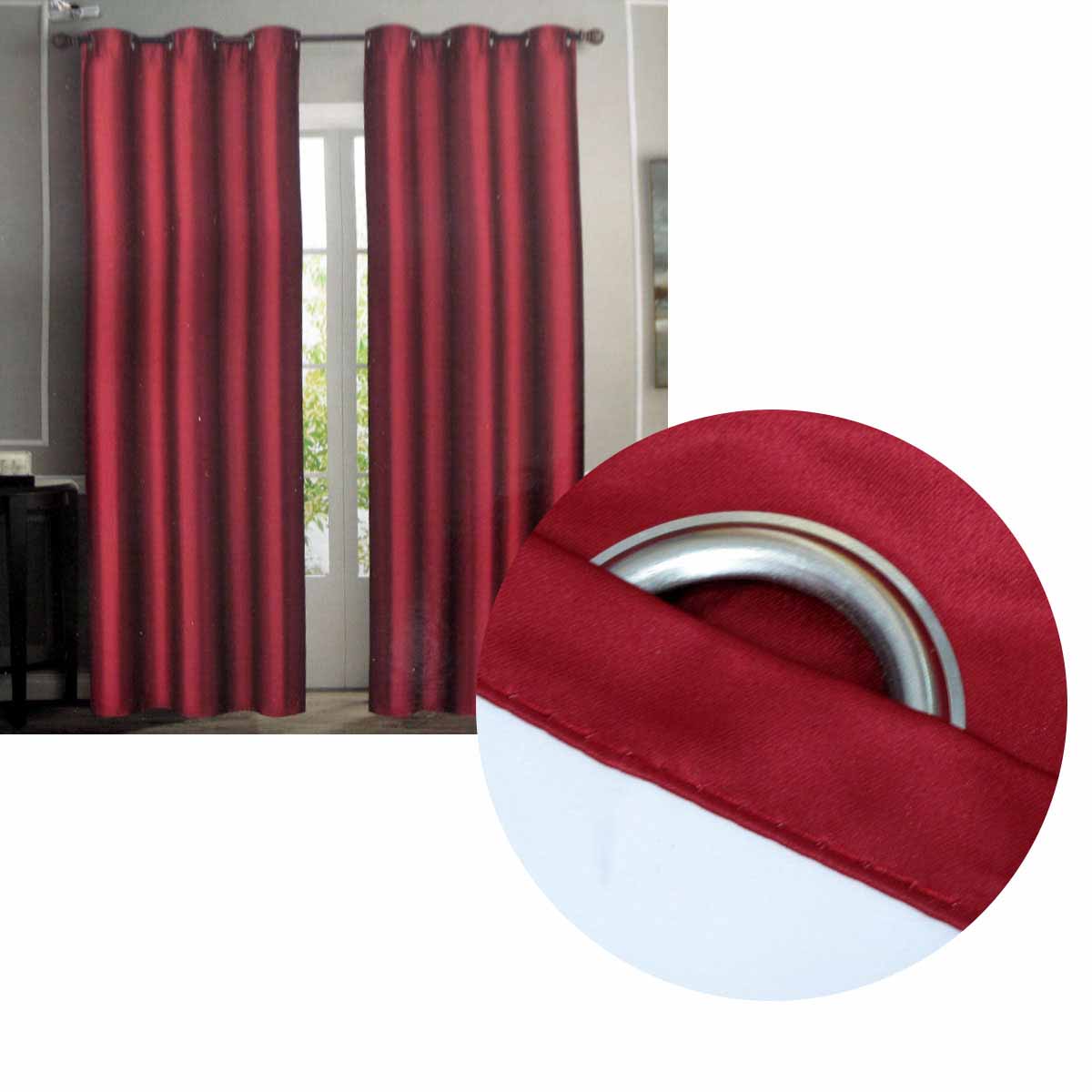 Emporio Hudson Pair Of Coated Back Blockout Eyelet Curtains 137 X 213Cm Each Cherry Red (Labelled As Burgundy) Curtains & Drapes