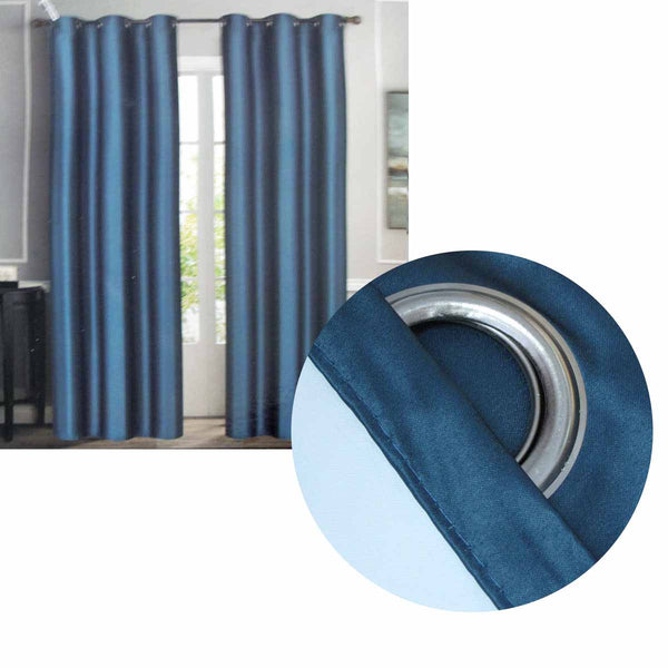 Emporio Hudson Pair Of Coated Back Blockout Eyelet Curtains 137 X 213Cm Each Denim Curtains & Drapes
