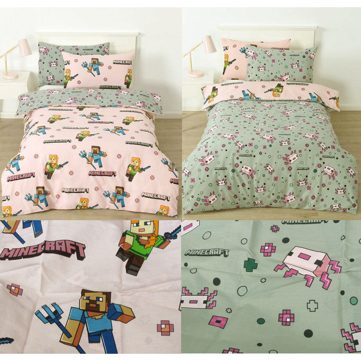 Mojang Minecraft Reversible Cotton Quilt Cover Set For Double Beds Quilt Covers