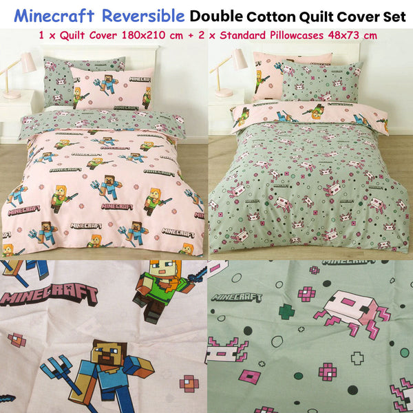 Mojang Minecraft Reversible Cotton Quilt Cover Set For Double Beds Quilt Covers