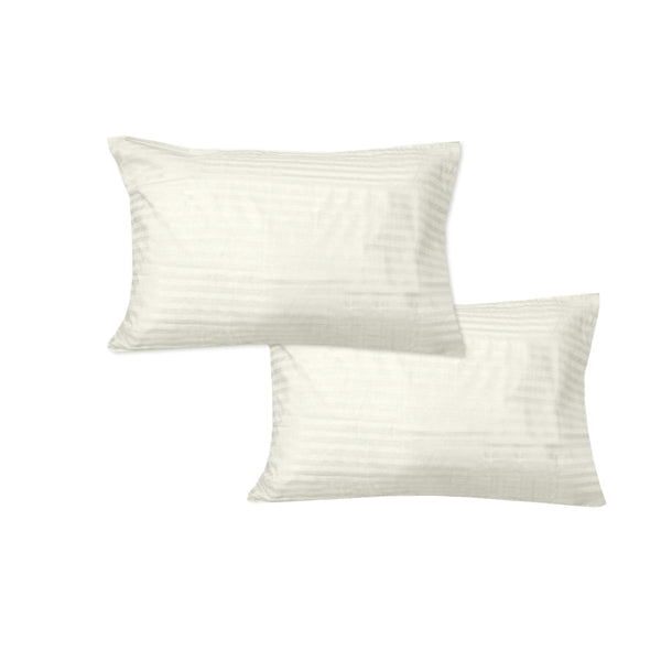 600Tc Pair Of Wide Self Striped Pillowcases Cream Pillow Cases