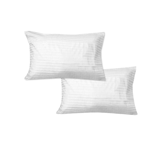 600Tc Pair Of Wide Self Striped Pillowcases White Pillow Cases