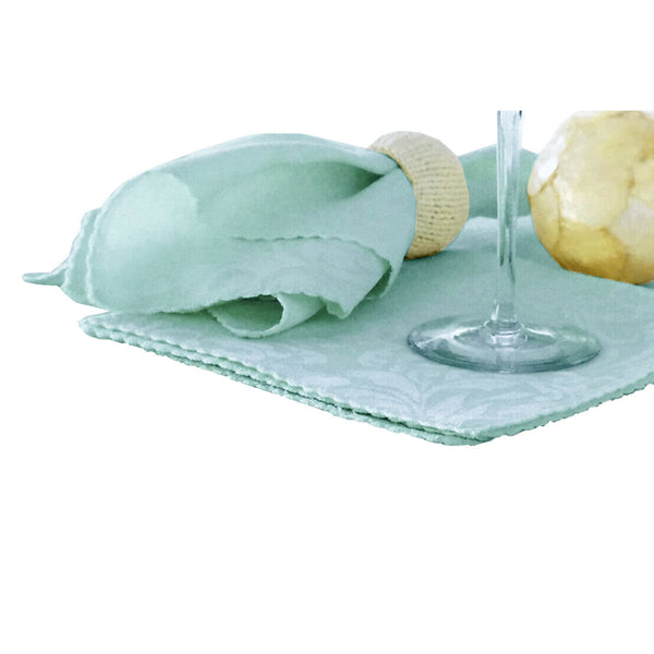 Hoydu Set Of 6 Damask Embossed Polyester Cotton Light Turquoise 40 X 40Cm Napkins