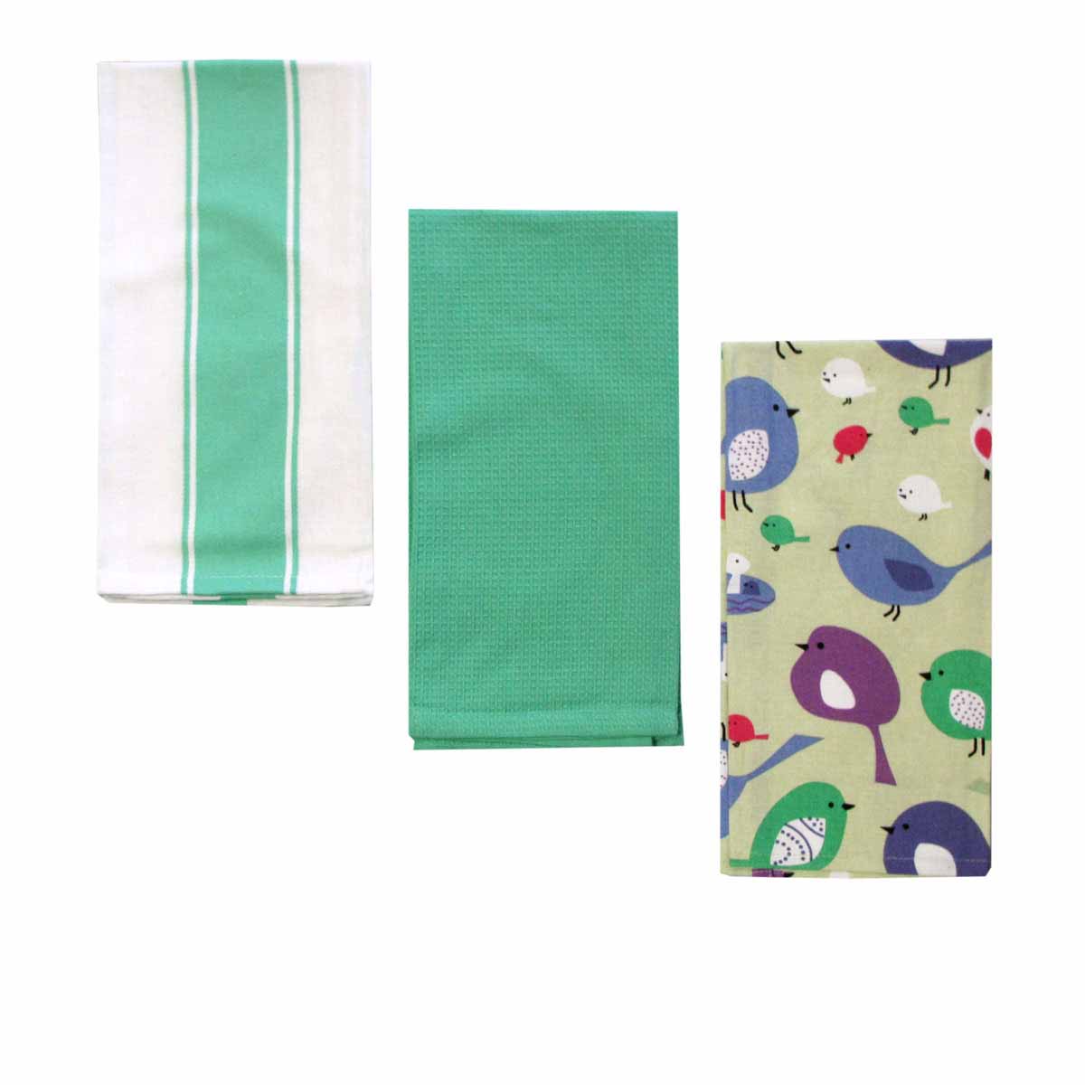 Home Oasis Set Of 3 Printed Cotton Rich Tea Towels 50 X 70 Cm Birdie Mint Tea Towels & Dishcloths