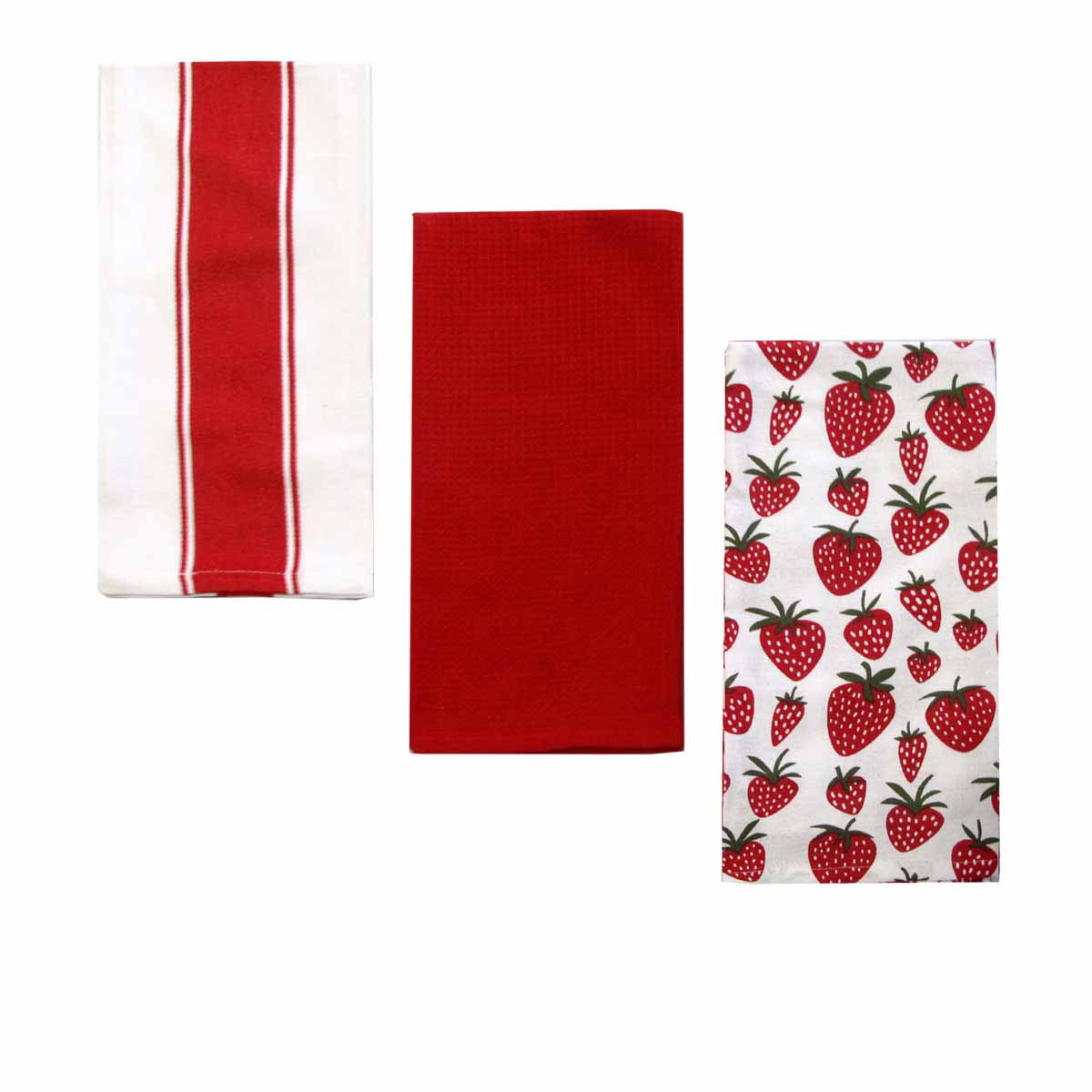 Home Oasis Set Of 3 Printed Cotton Rich Tea Towels 50 X 70 Cm Strawberry Red Tea Towels & Dishcloths