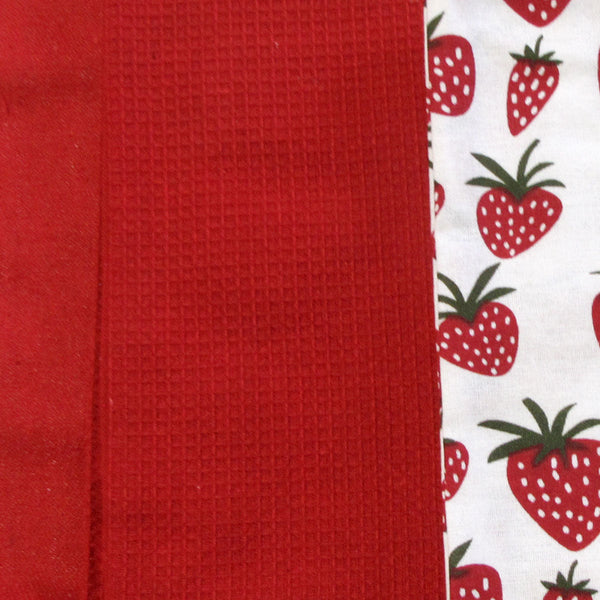 Home Oasis Set Of 3 Printed Cotton Rich Tea Towels 50 X 70 Cm Strawberry Red Tea Towels & Dishcloths