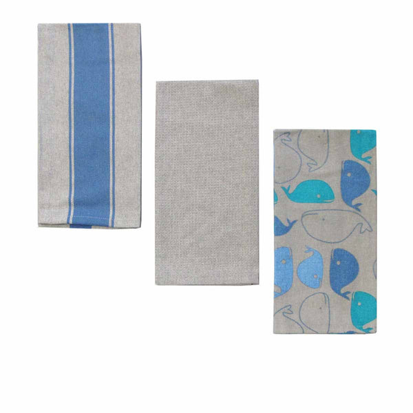 Home Oasis Set Of 3 Printed Cotton Rich Tea Towels 50 X 70 Cm Whale Grey Tea Towels & Dishcloths