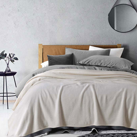 Laconia 400Gsm Premium Australian Pure Wool Blanket Natural Super King Blankets