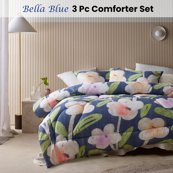Accessorize Bella Blue Floral 3 Piece Comforter Set Double Home Bedding Double Bed Comforters