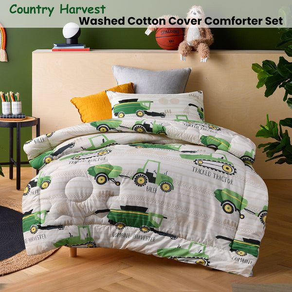 Happy Kids Country Harvest 2 Piece Washed Cotton Cover Comforter Set Single 160Cm X 220Cm Single Bed Comforters
