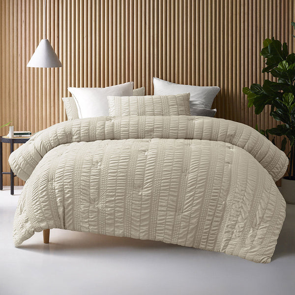 Accessorize Seersucker Natural King Comforter Set 3 Piece King Comforter Sets