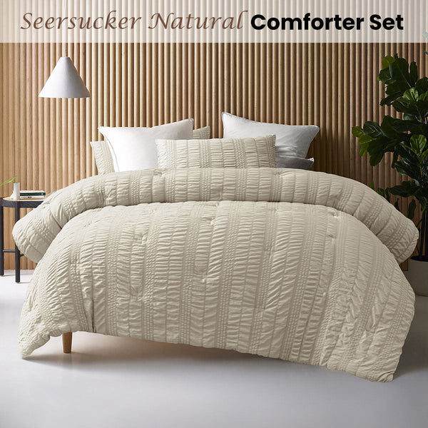 Accessorize Seersucker Natural King Comforter Set 3 Piece King Comforter Sets