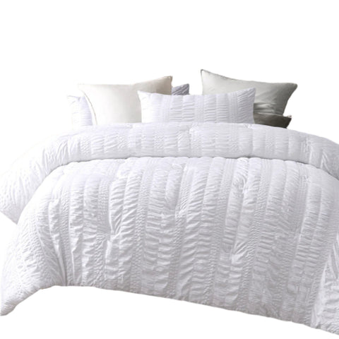 Accessorize Seersucker White 3 Piece Polyester Comforter Set Queen Quilt Covers