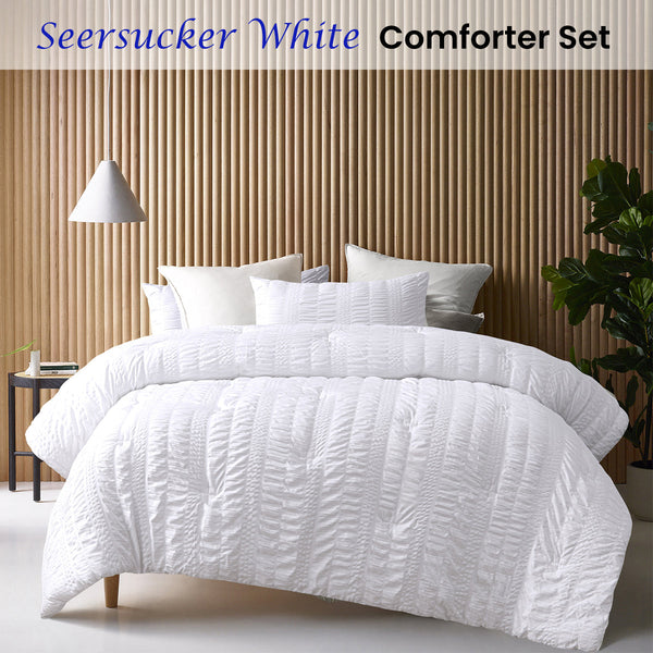 Accessorize Seersucker White 3 Piece Polyester Comforter Set King Quilt Covers