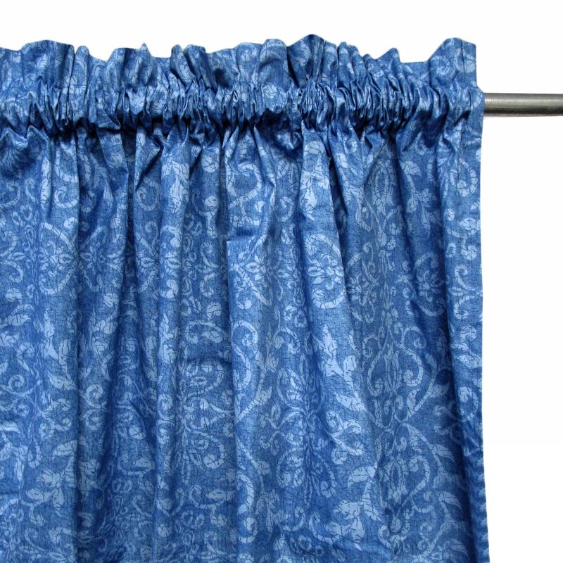 Pair Of Polyester Cotton Rod Pocket Blue Damask Curtains Curtains & Drapes