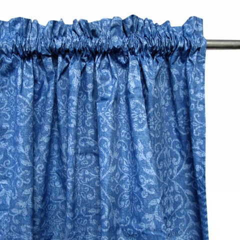 Pair Of Polyester Cotton Rod Pocket Blue Damask Curtains Curtains & Drapes