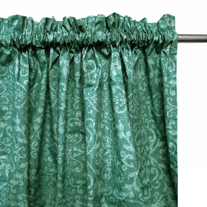 Pair Of Polyester Cotton Rod Pocket Green Damask Curtains Curtains & Drapes