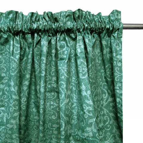 Pair Of Polyester Cotton Rod Pocket Green Damask Curtains Curtains & Drapes