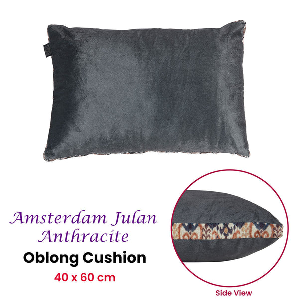 Kaat Amsterdam Julan Anthracite Velvet Oblong Filled Cushion 40Cm X 60Cm Cushions & Decorative Pillows