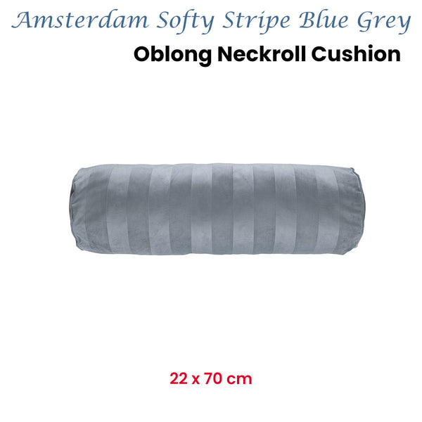 Softy Stripe Blue Grey Oblong Neckroll Filled Cushion 22Cm X 70Cm Cushion Covers