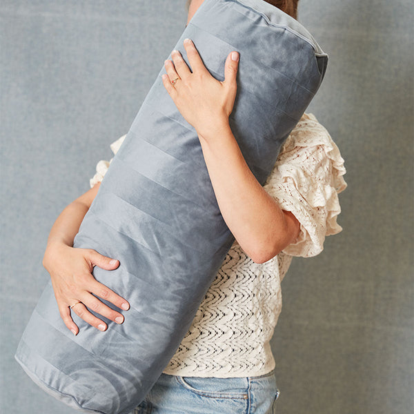 Softy Stripe Blue Grey Oblong Neckroll Filled Cushion 22Cm X 70Cm Cushion Covers