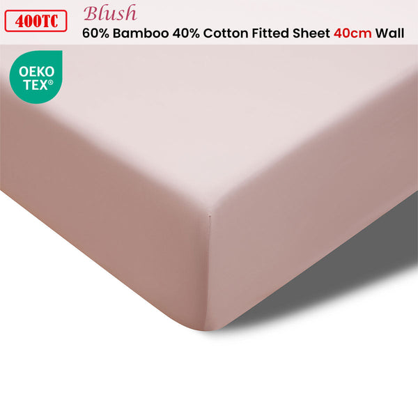 Accessorize 400Tc Blush Bamboo Cotton Fitted Sheet King Single 107Cm X 203Cm Sheets