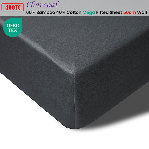 Accessorize Charcoal Bamboo Cotton Fitted Sheet 50Cm Wall Queen Sheets