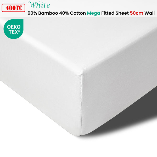 Accessorize White Bamboo Cotton Fitted Sheet 50Cm Wall King Sheets