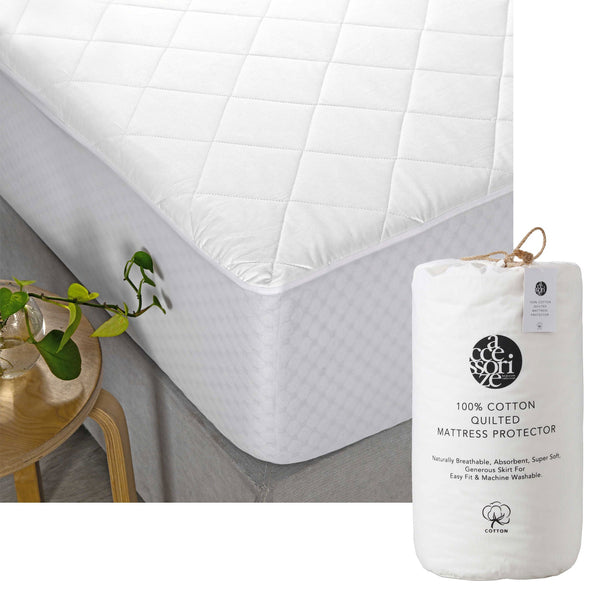 Accessorize Cotton Quilted Mattress Protector Single Single Bed Frames