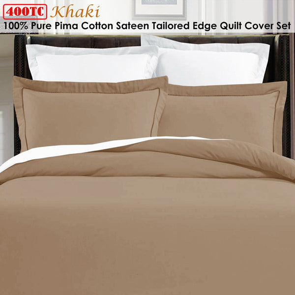 Grand Aterlier Pima Cotton Khaki Quilt Cover Set King Quilt Covers