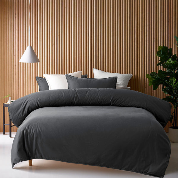 Accessorize Charcoal 400Tc Bamboo Cotton Double Stitched Quilt Cover Set Queen Quilt Covers