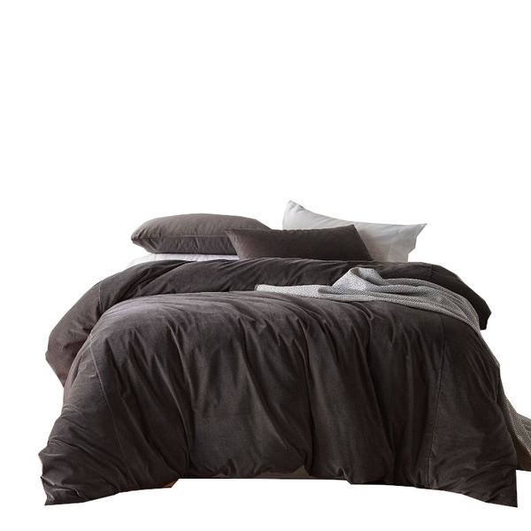 Design Homewares Cotton Velvet Quilt Cover Set Storm Grey Quilt Covers