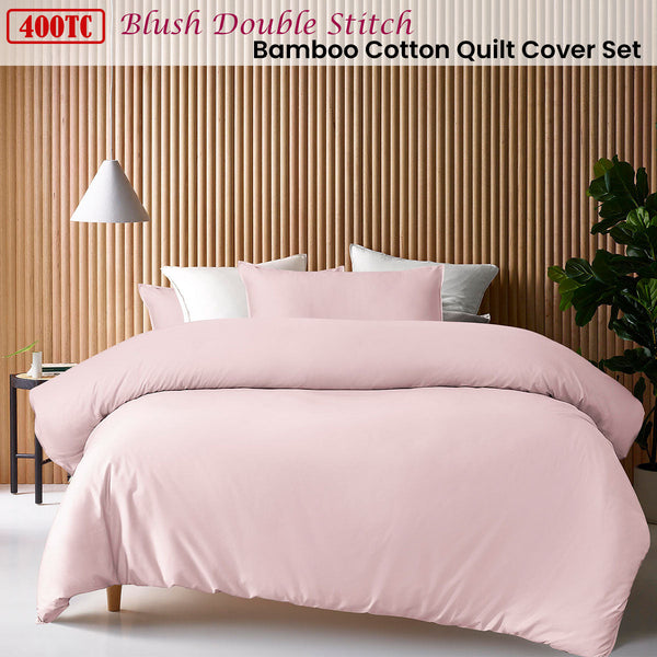 Accessorize Blush Bamboo Cotton Double Stitch Quilt Cover Set 400Tc Quilt Covers