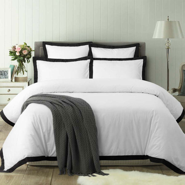 Accessorize White/Black Tailored Hotel Deluxe Cotton Quilt Cover Set King Quilt Covers