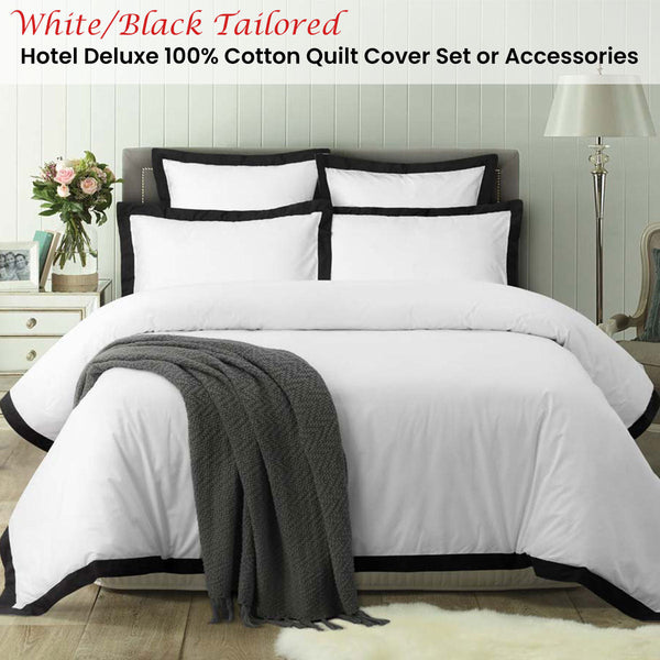 Accessorize White/Black Tailored Hotel Deluxe Cotton Quilt Cover Set King Quilt Covers